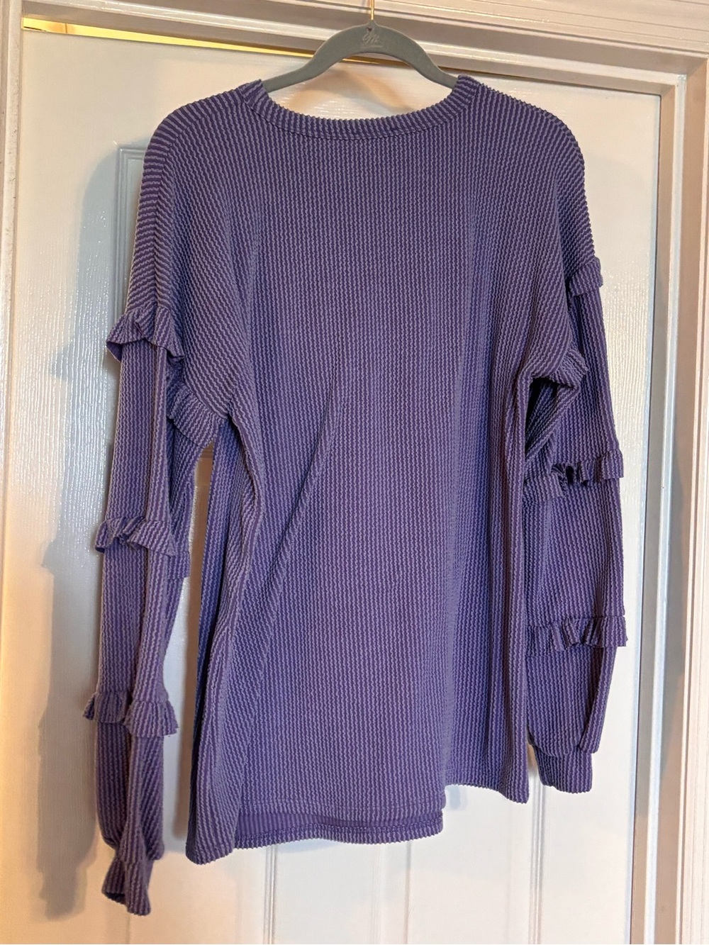 💜Heimish U.S.A.💜Purple Ruffled Ribbed Long-Sleeve Top - Picture 4 of 4
